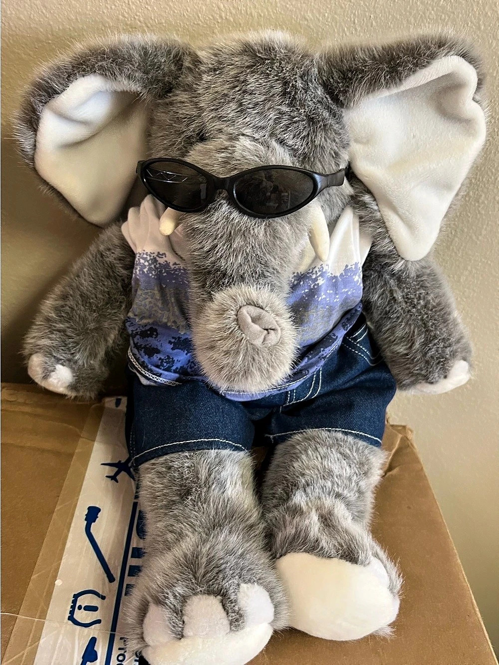 Build-A-Bear Workshop Gray Elephant Plush with Outfit and Sunglasses
